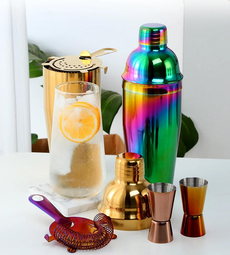 Stainless Steel Boston Cocktail Set Shaker Wine Pourers Gold Bar